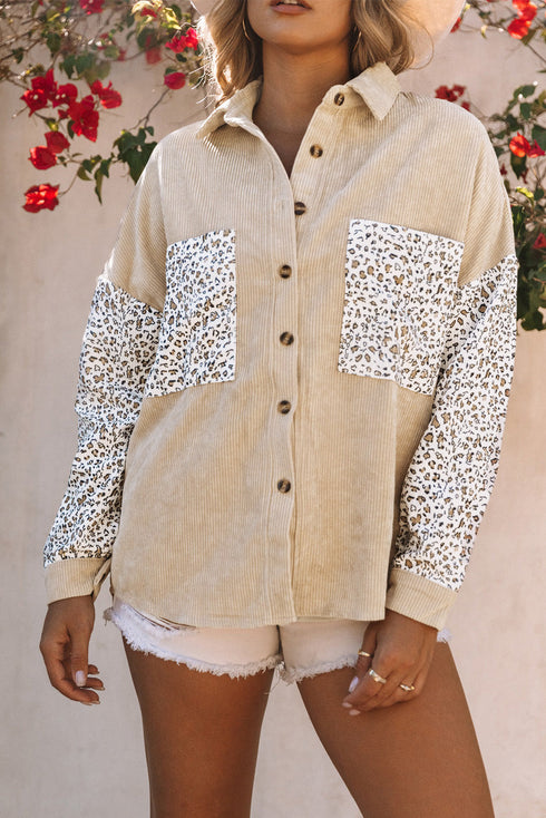 Patchwork Corduroy Buttoned Shirt Jacket